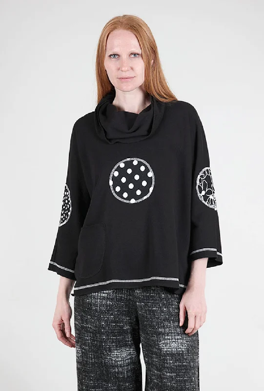 Dot Accent Sweatshirt, Black Sophisticated Women's Tailored