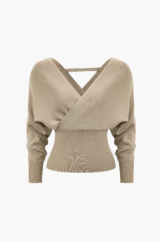 Solid V-neck Sweater Long-Sleeve Top Sporty Women's Athleisure 