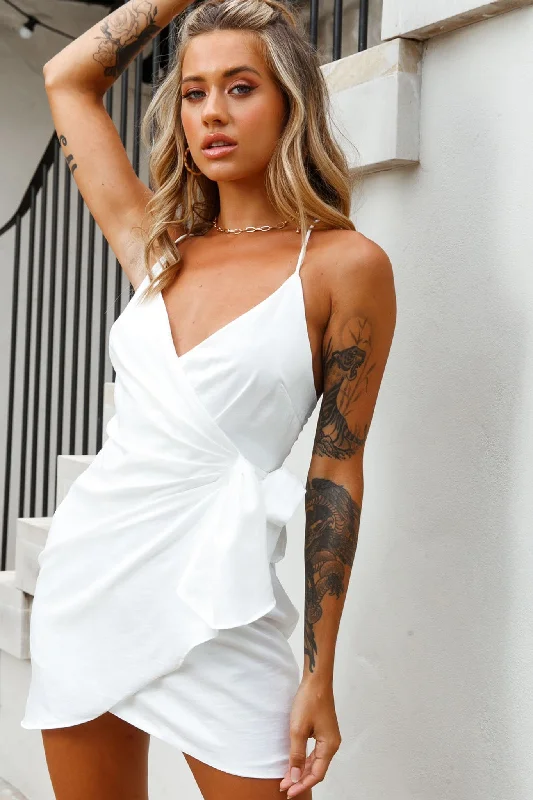 Medellin Gathered Detail Side-Tie Wrap Dress White Youthful Women's Anime - inspired