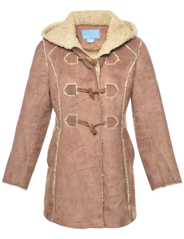 Hooded Shearling Lined Toggle Fasten Jacket - S Unique Women's Upcycled