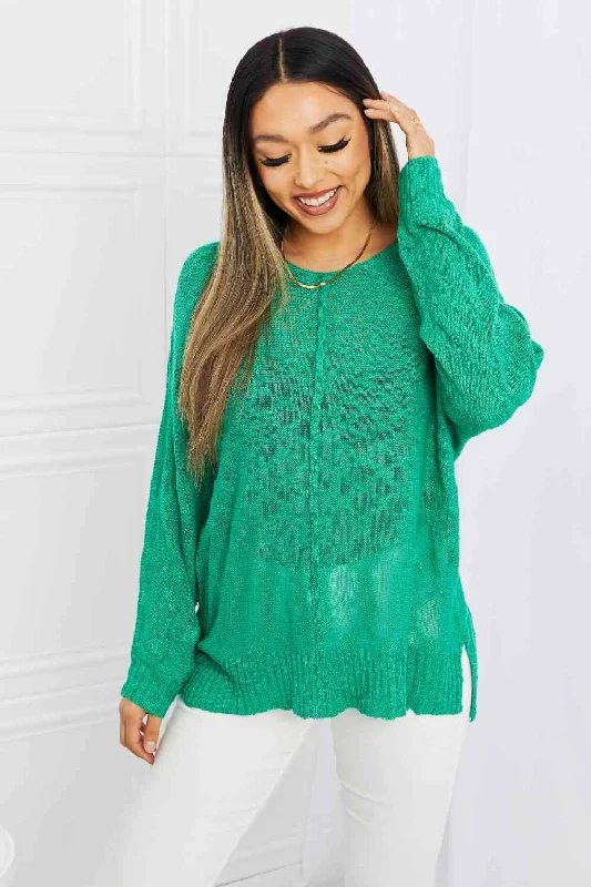 Mittoshop Exposed Seam Slit Knit Top in Kelly Green Bold Women's Statement