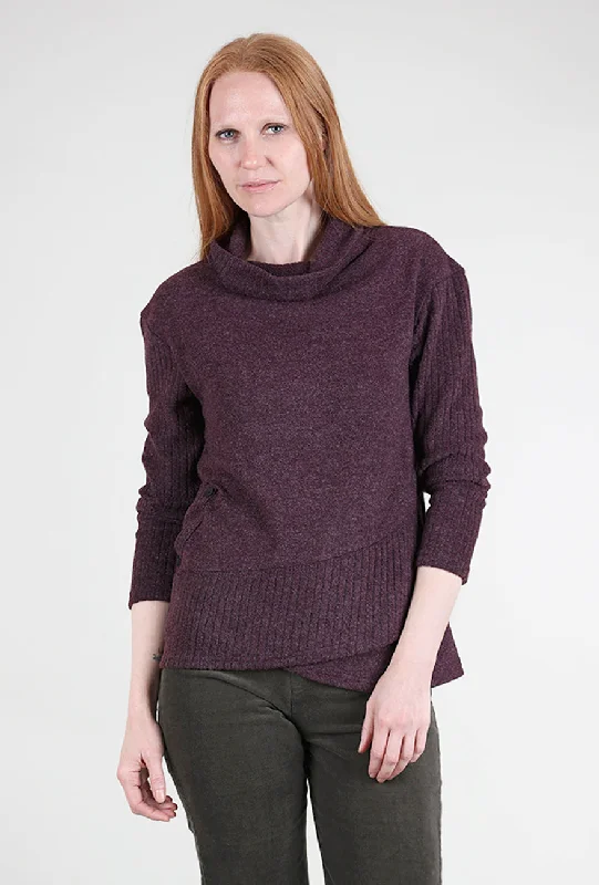 Crossover Hem Brushed Top, Plum Classic Women's Pin - striped