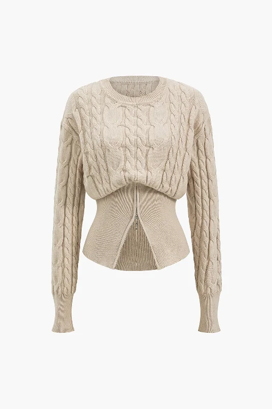 Sweater Zipper Long-Sleeve Top Polished Women's Silk