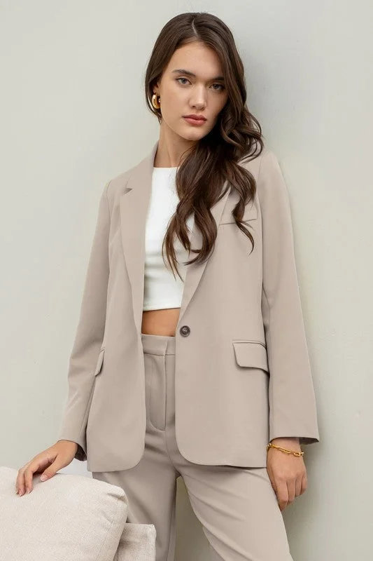 Good Times Solid Long Sleeve Blazer Monochromatic Office Style