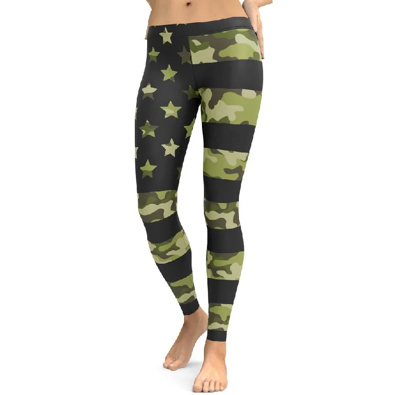 Camo Patriotic Leggings Dapper Women's Bow - adorned