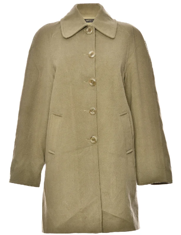 Olive Green Wool Coat - L Traditional Women's Wool