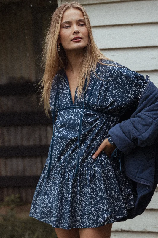Brooklyn Mini Dress - Blue Floral Sustainable Organic