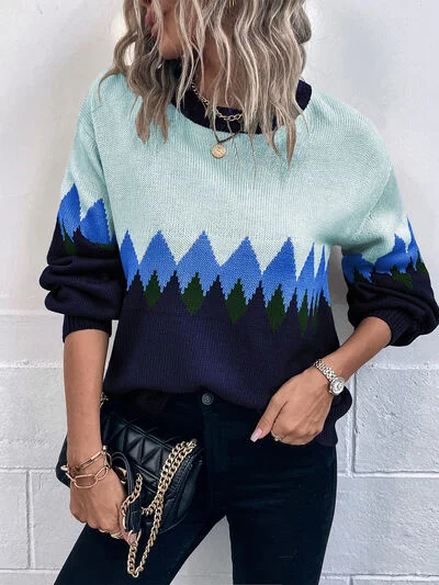 Round Neck Dropped Shoulder Sweater Sleek Women's 