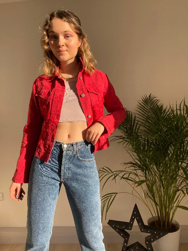 Red Denim Jacket (S) Relaxed Women's 
