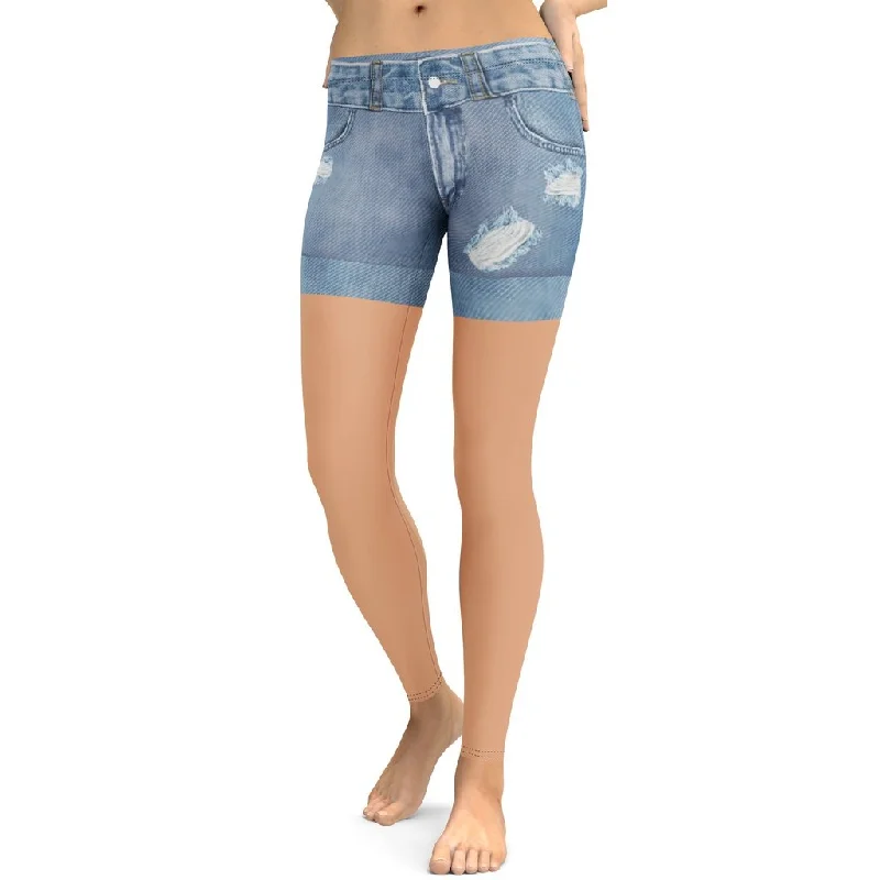 Tan Tone Denim Shorts Print Leggings Contemporary 