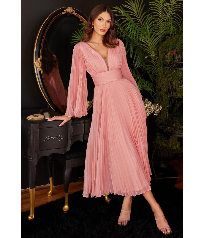 Cinderella Divine  Rose Gold Pleated Midi Bridesmaid Dress Monochromatic All - in - one