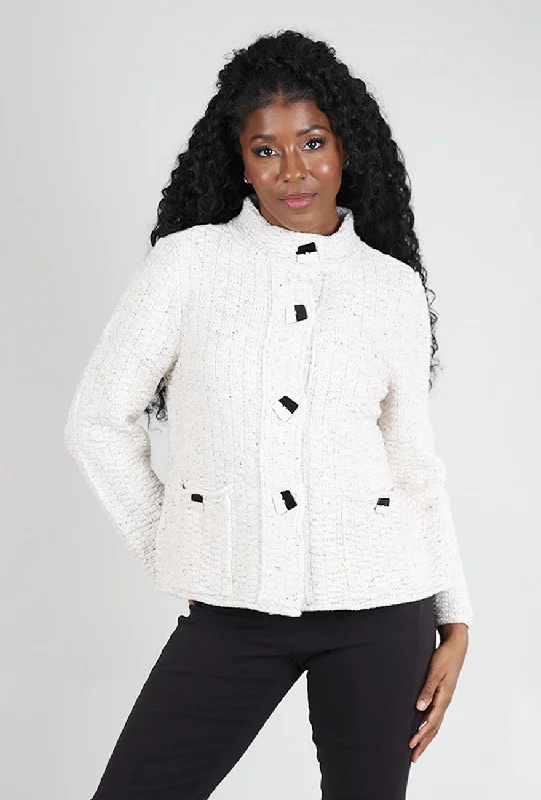 Harvest Tweed Brick Stitch Cardie, Winter White Sporty Women's Athleisure 