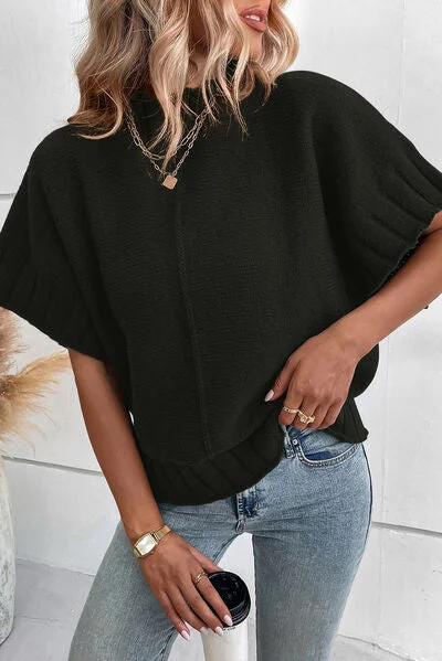 Mock Neck Short Sleeve Sweater Vacation