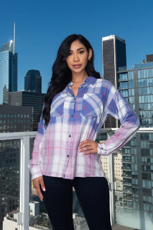 3/4 Roll Up Sleeve Button Down Plaid Top W/Front Pockets (TPS-192) Dynamic Women's High - energy 3/4 Roll Up Sleeve Button Down Plaid Top W/Front Pockets (TPS-192) Dynamic Women's High - energy