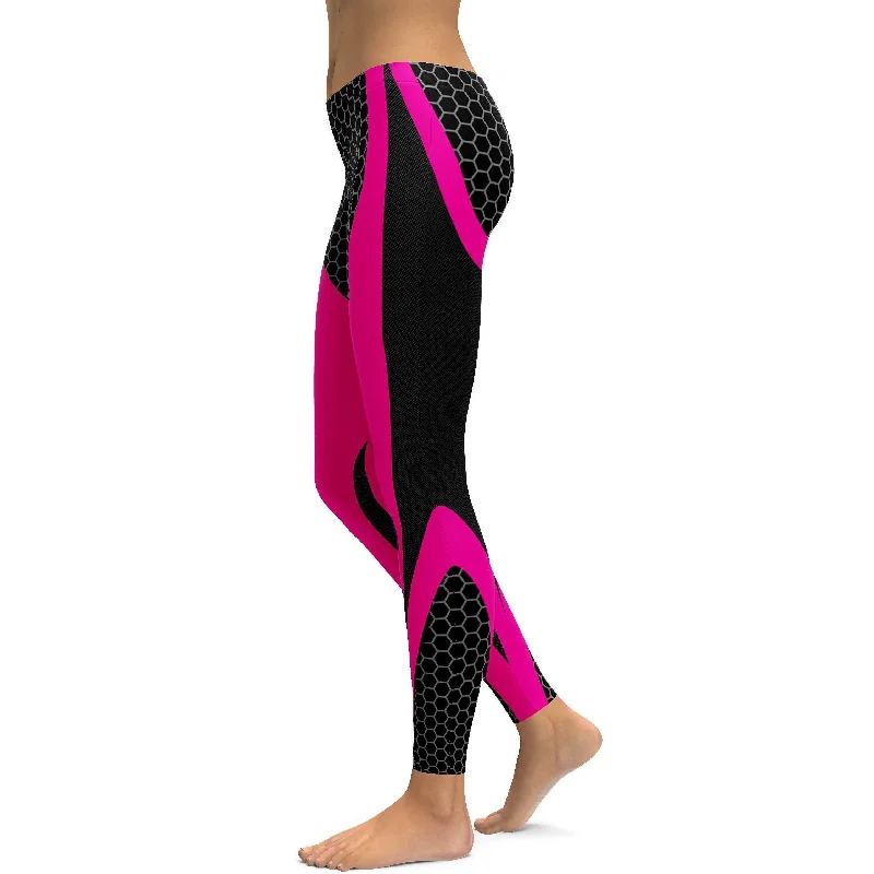 Pink Honeycomb Carbon Black Leggings Relaxed Women's Beachy