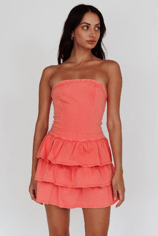 Philly Strapless Ruffle Mini Dress Sugar Coral Practical Women's Quick - dry