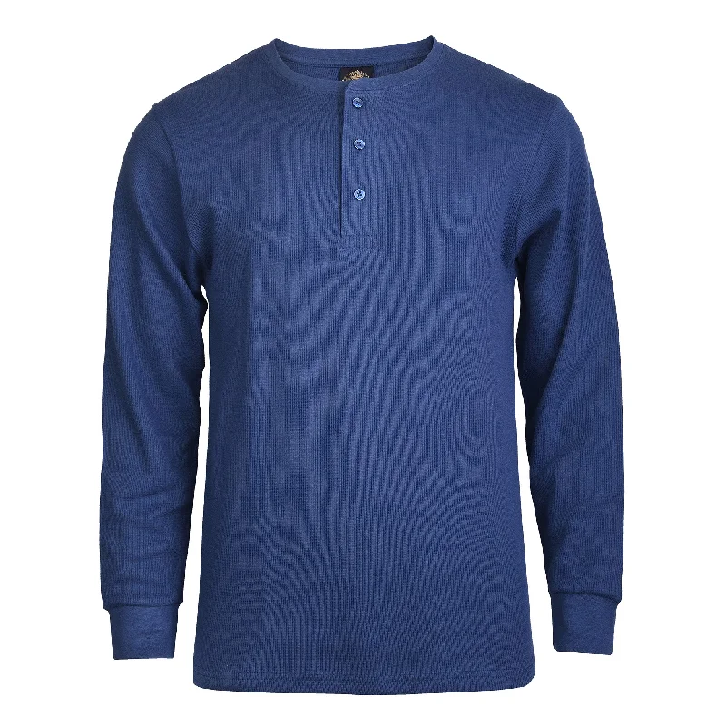 KNOCKER MEN'S WAFFLE-KNIT THERMAL HENLEY SHIRT (MHS100_DENIM) Unique Women's Upcycled KNOCKER MEN'S WAFFLE-KNIT THERMAL HENLEY SHIRT (MHS100_DENIM) Unique Women's Upcycled