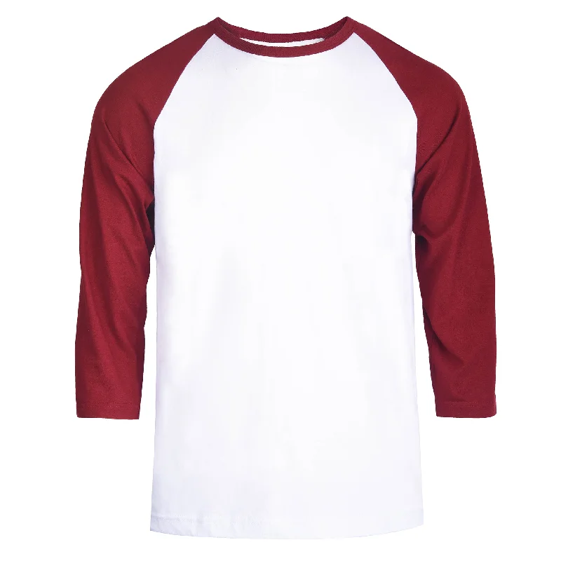 TOP PRO MEN'S 3/4 SLEEVE BASEBALL TEE (MBT001_BUR/WHT) Laid - back Women's Style