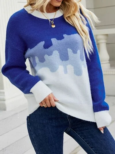 Color Block Dropped Shoulder Sweater Country