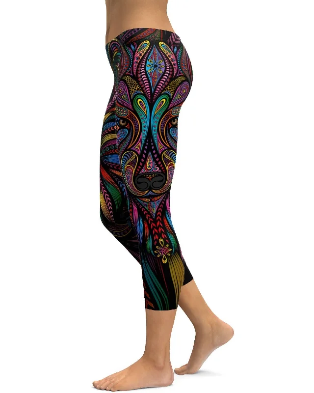 Colorful Wolf Capris Practical Women's Quick - dry