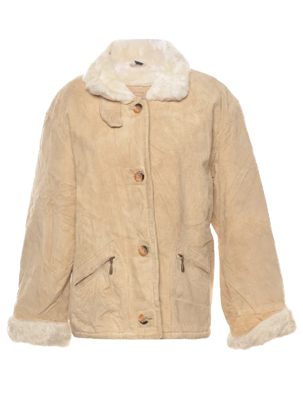 Suede Faux Fur Collar Cropped Coat - M Rugged Women's Outdoor 