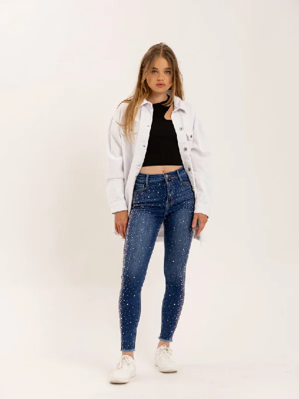 Jean skinny orné de cristaux ourlet effiloché British Gentlewoman Style