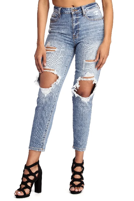 Major Mood Distressed Jeans Youthful Women's Anime - inspired