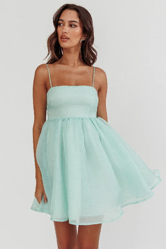 Diaz Bow Back Babydoll Mini Dress Sage Vacation