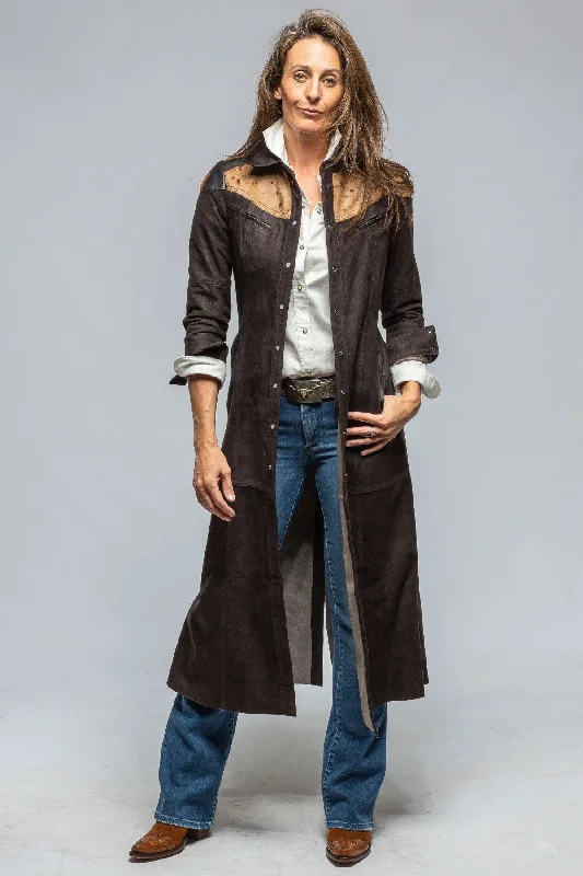 Waggoner Long Hair-On Suede Duster In Dark Chocolate French