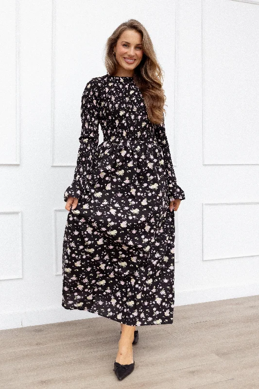 Mairead Maxi Dress - Black Floral Classic Women's Pin - striped