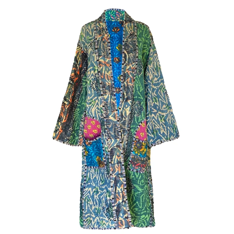 Ganika Indigo Quilted Kantha Coat Vintage  ONE OF KIND French
