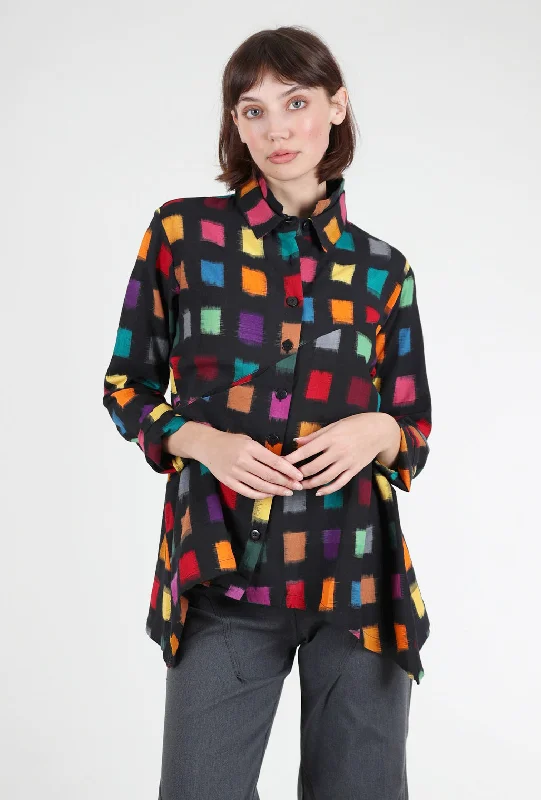 Double-Collar Sharp Shirt, Black/Multi Trendy Women's 