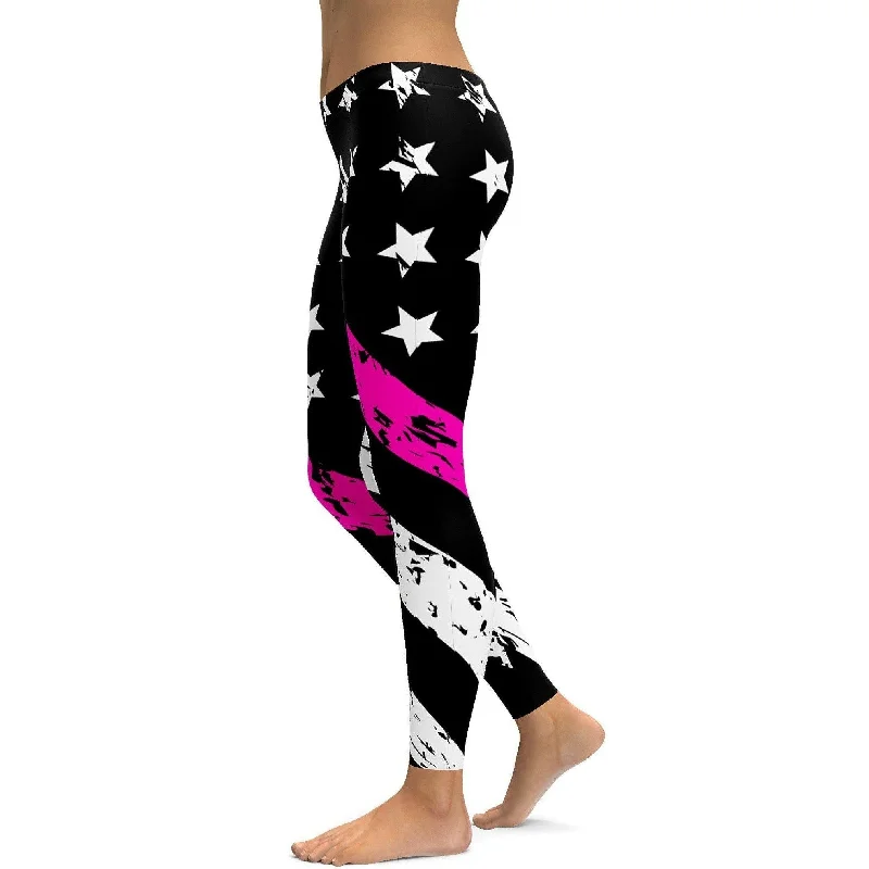 Thin Pink Line Leggings Sporty Women's Tennis