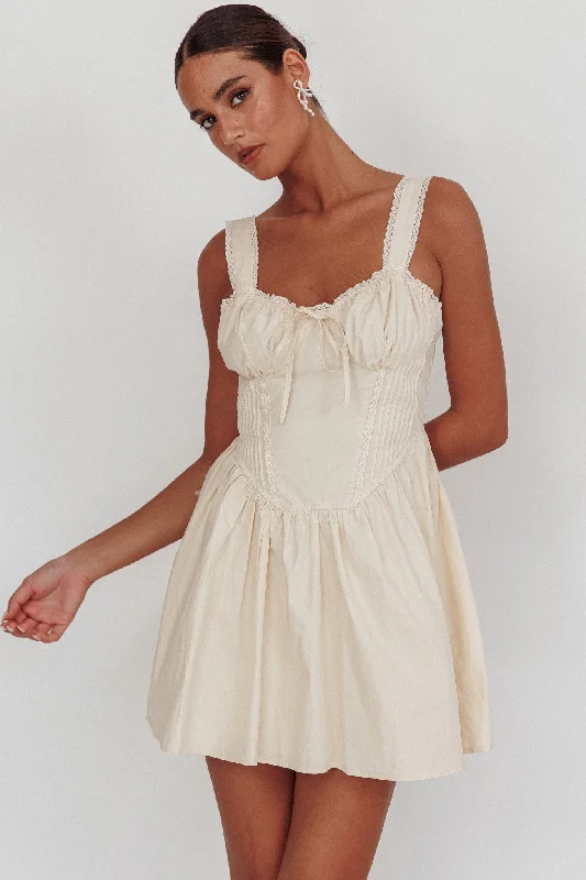 Florabella Corset Bodice Bow Mini Dress Cream Sporty Women's Tennis