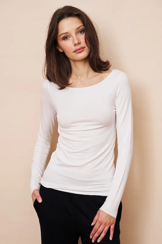 Majestic Soft Touch Long Sleeve Boatneck in Blanc Minimalist Women's Casual