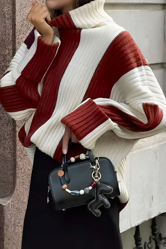 Stripes Turtleneck Sweater Long-Sleeve Top Contemporary 