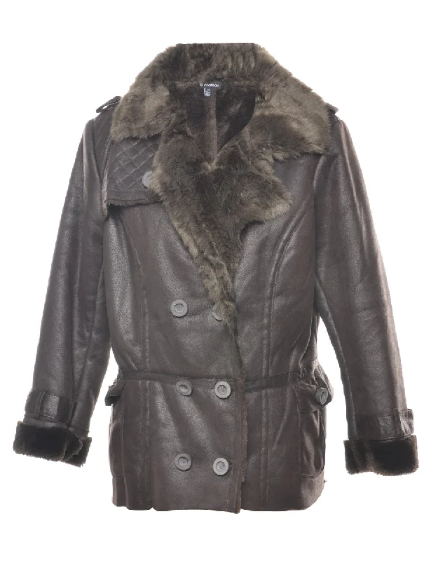 Faux Fur Lining Midi Length Coat - L Sharp Women's Italian