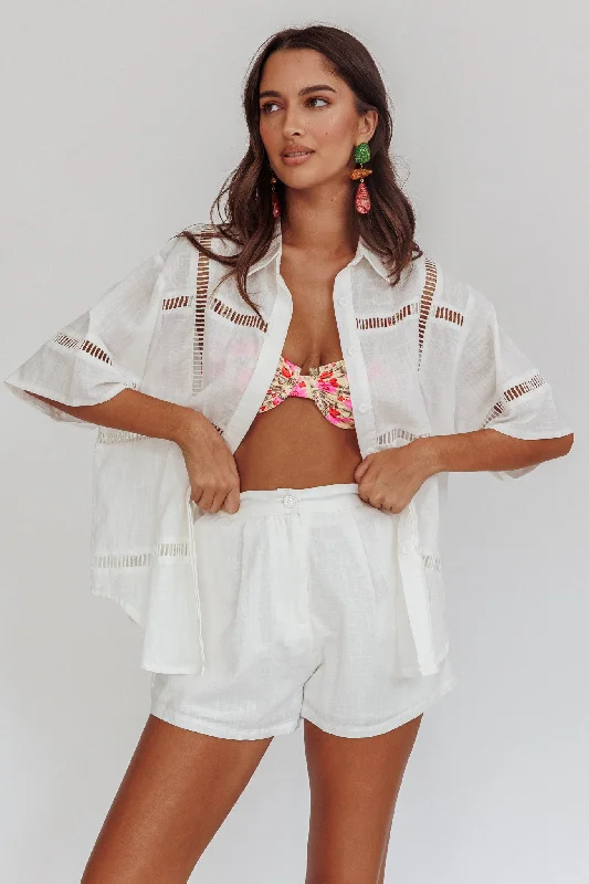Phoebe Elastic Shorts White Casual Women's Japanese 
