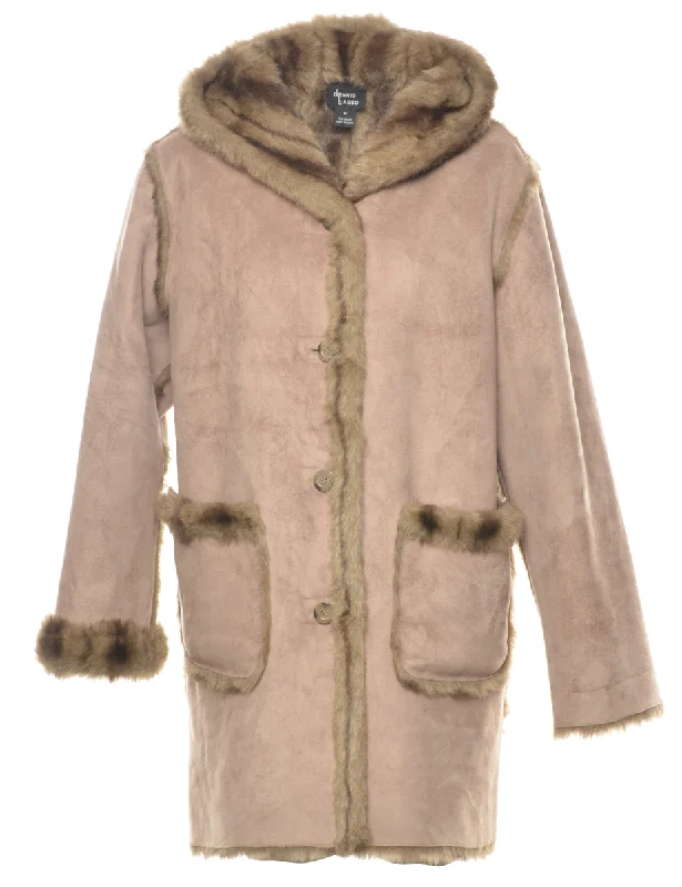 Faux Fur Lining Knee Length Coat - M Refined Women's Hand - crafted