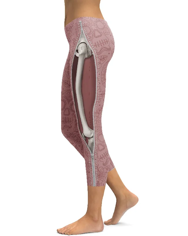 Realistic Skeleton with Zipper Capris Dynamic Women's Moto
