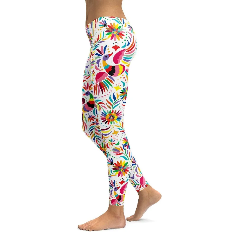 Mexican Colorful Light Pattern Leggings Artistic Women's Hand - painted