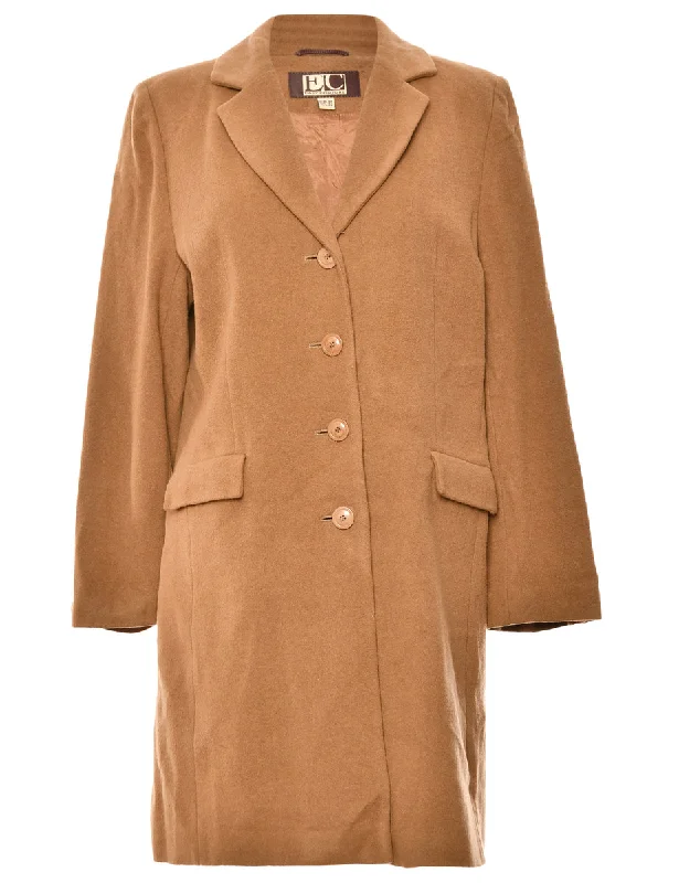 Single-Breasted Brown Classic Wool Coat - L Earthy Women's Hemp - based