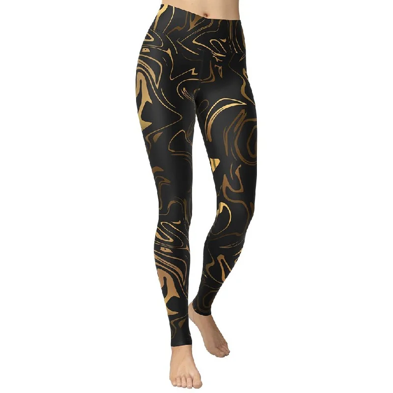Black & Gold Yoga Leggings Sophisticated Women's 