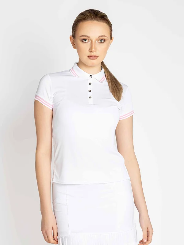 Riley Performance Short Sleeve Polo - White/Plumeria Hip Women's Urban