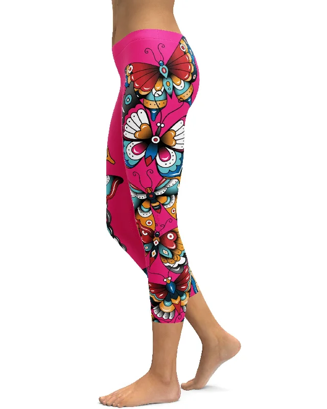 Day of the Dead - Butterflies Capris Sustainable Organic