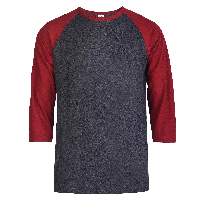 TOP PRO MEN'S 3/4 SLEEVE BASEBALL TEE (MBT001_BUR/C.GR) Feminine Women's Style 