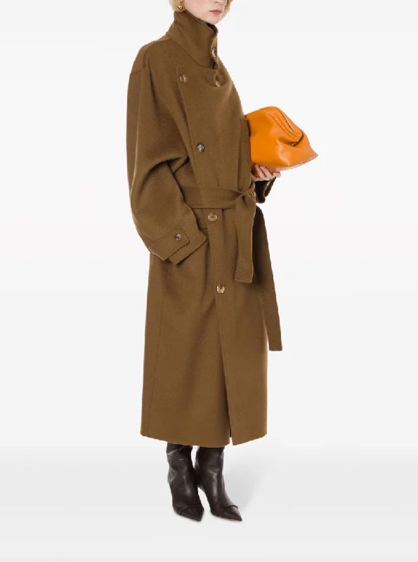 double-breasted wool coat in brown Youthful Women's Anime - inspired