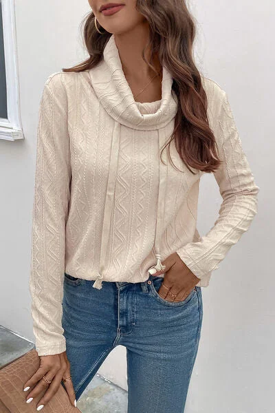 Tied Mock Neck Long Sleeve Knit Top Australian Beach