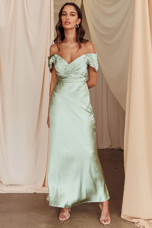 Katrina Off Shoulder Maxi Dress Pistachio Elegant Women's 