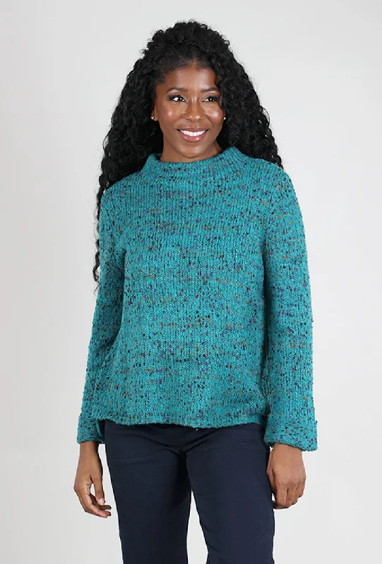 Confetti Yarn Funnel Pullover, Teal Stylish Women's Tropical 